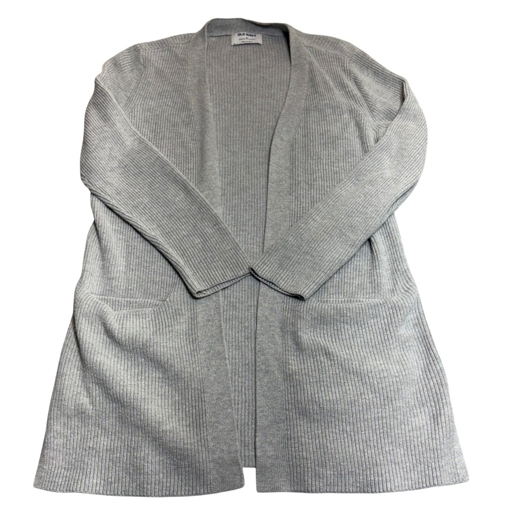 Old Navy Cardigan Women XS Gray Ribbed Open Front Longline Pockets Livaeco